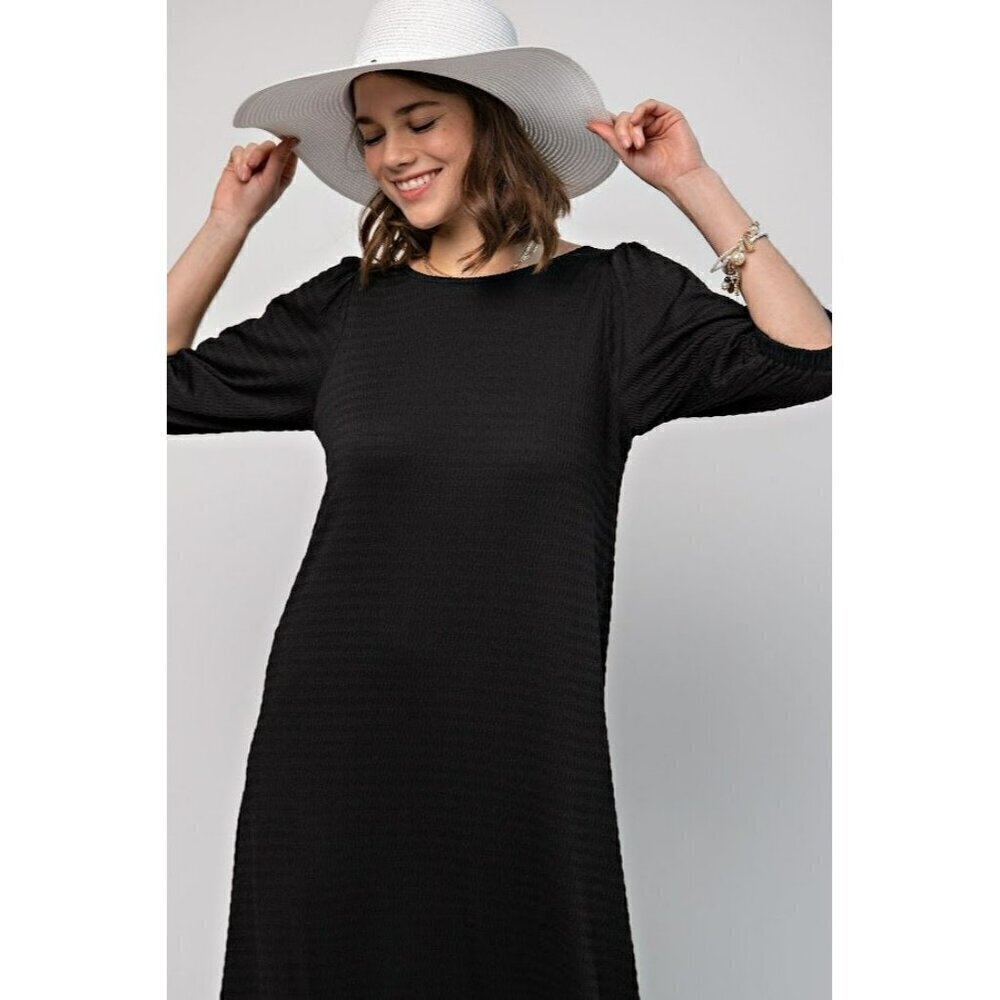 The Chloe Textured Midi Dress in Black